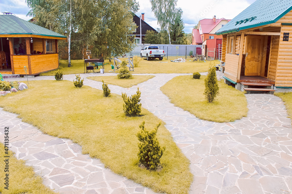 Homestead suburban area with buildings and paths for the farmer Stock ...