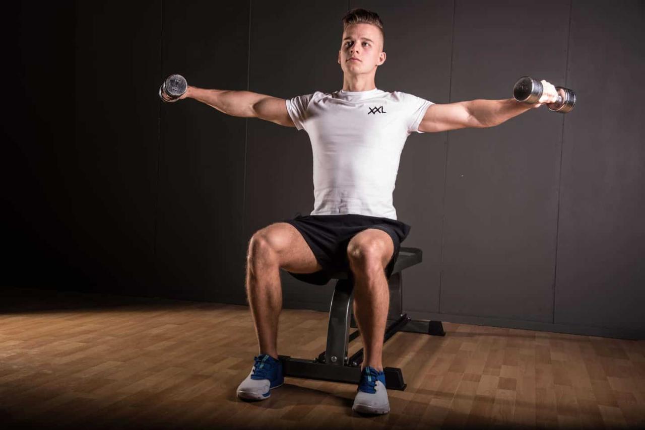 Seated dumbbell side raise Oefening - FITsociety Seated dumbbell side raise Oefening - FITsociety